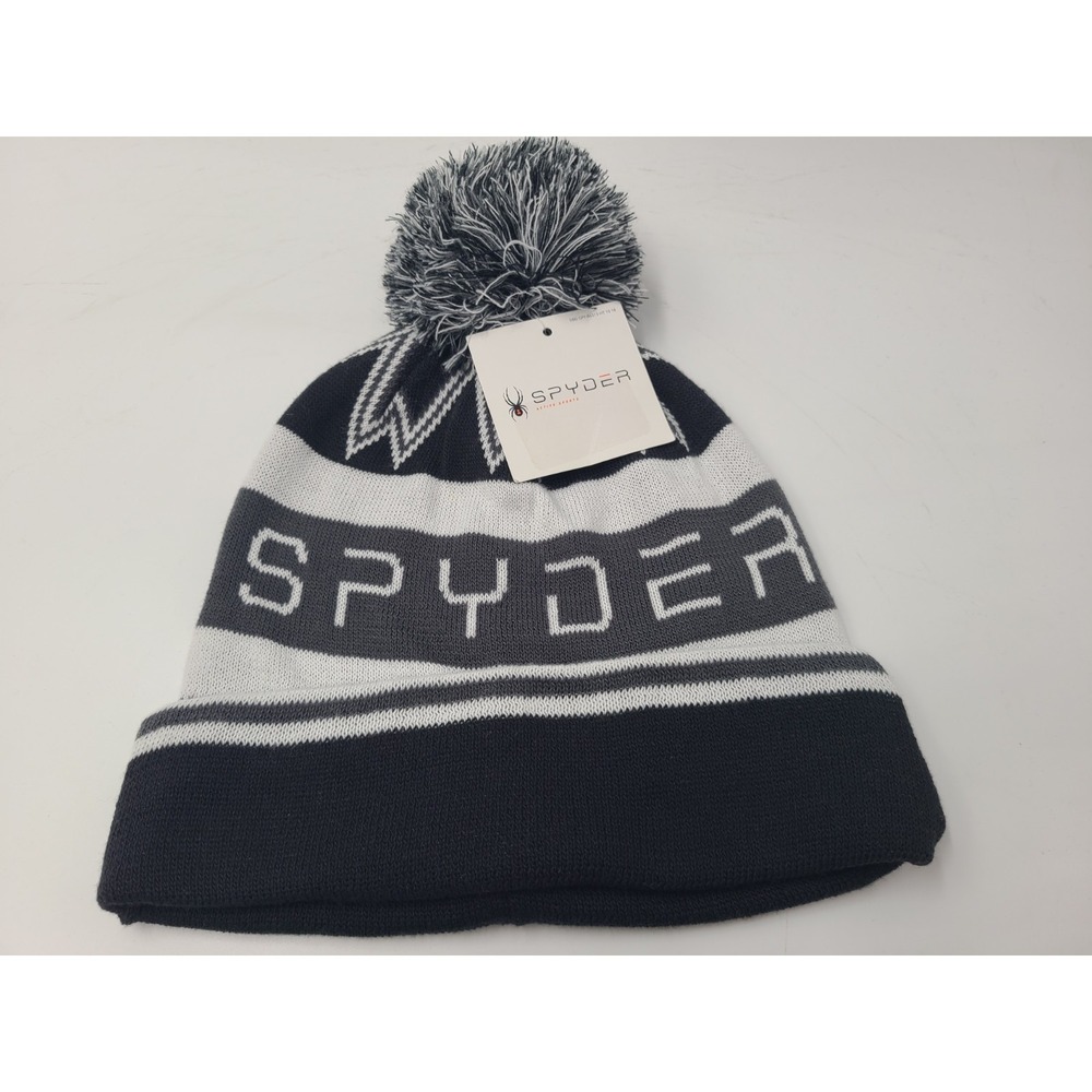 Spyder Active Pom Beanie Winter Knit Hat Stocking Cap Polyester Men Women Black